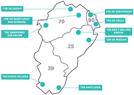 Carte des TER | Académie de Besançon