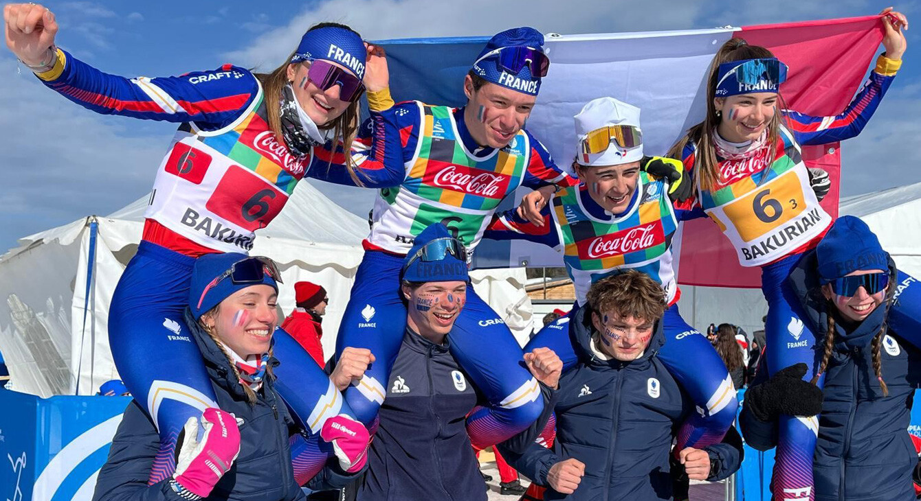 Gaétane Breniaux (en haut à gauche), membre du groupe excellence 2030 de la fédération française de ski et élève en terminale générale au lycée Victor Bérard de Morez et médaillée d'or lors du Festival Olympique de la Jeunesse européenne d'hiver 2025 à Bakuriani en Géorgie au 7,5km libre (F).