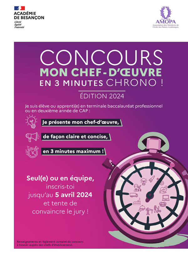 Concours Mon chef d'oeuvre en 3 minutes chrono ! Édition 2024